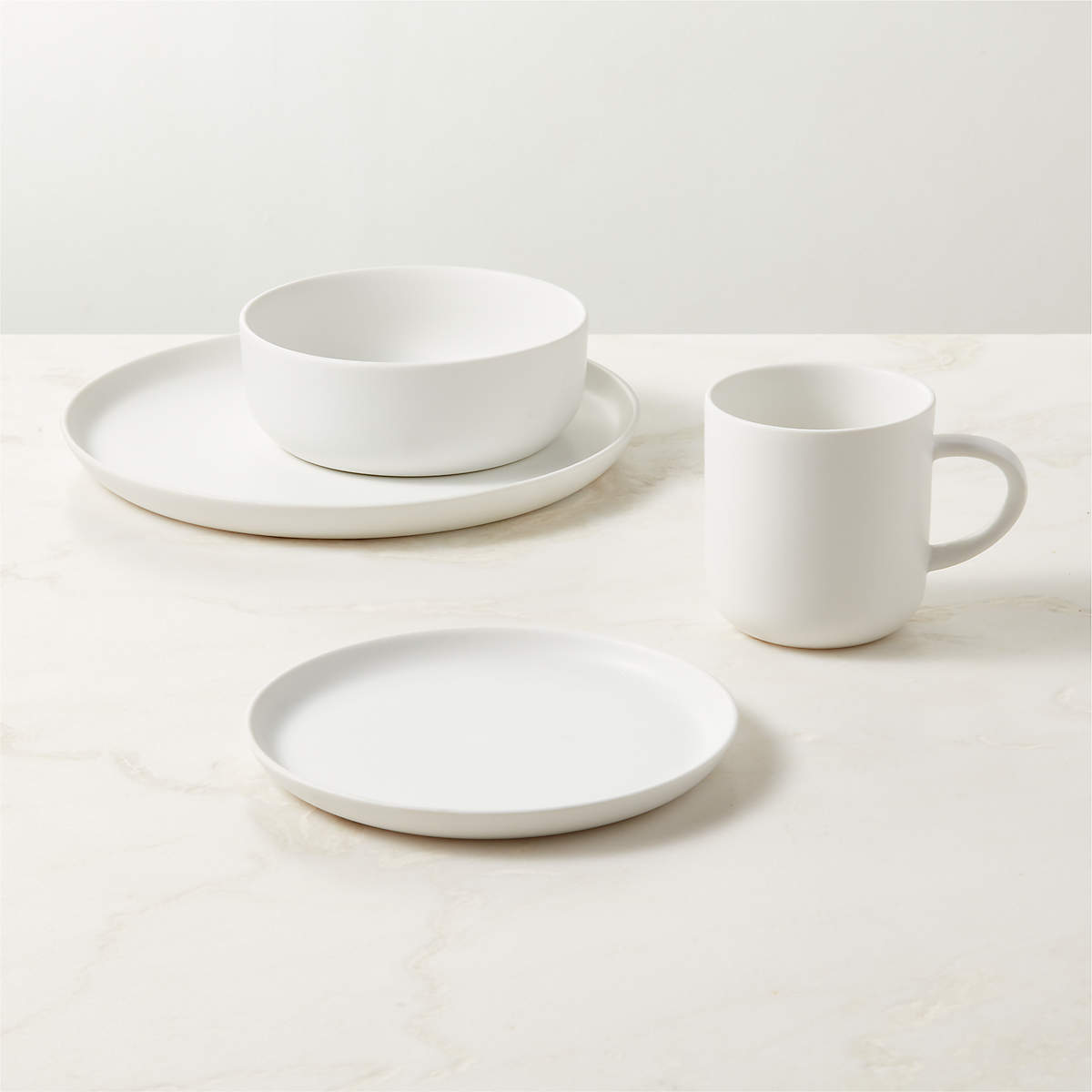 Mori 4-Piece Matte White Dinnerware Set with Soup Bowl | CB2