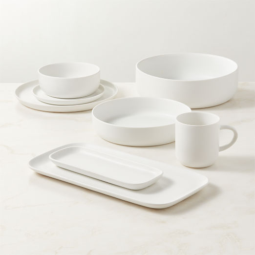 Mori 4-Piece Matte White Dinnerware Set with Soup Bowl