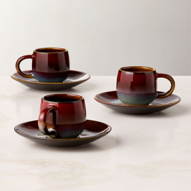 Mori Burgundy and Blue Espresso Cup and Saucer with Reactive Glaze 3oz - image 2 of 4