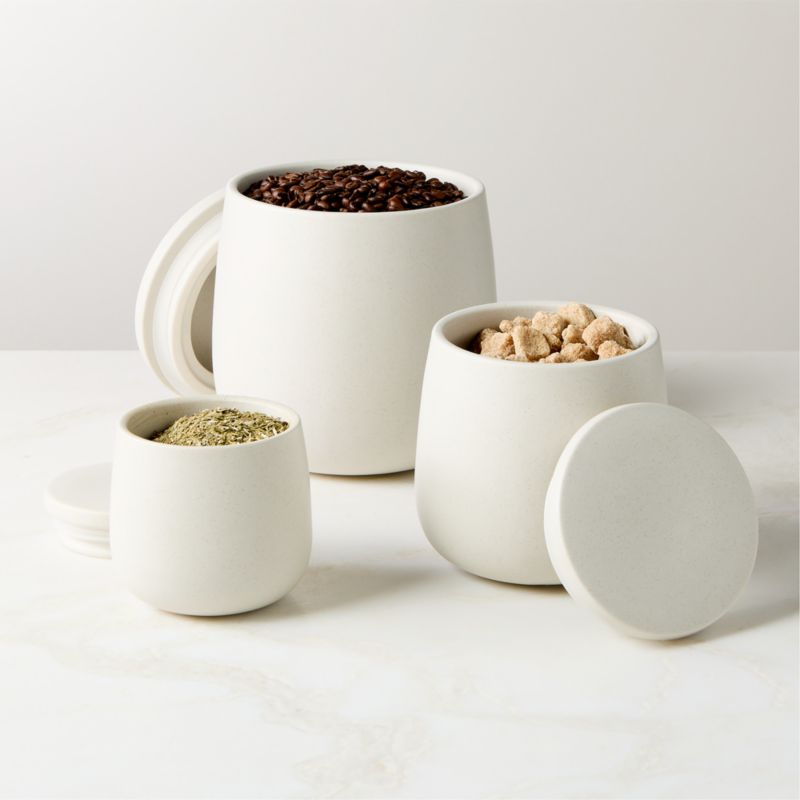 View Mori Matte Beige Rounded Canisters Set of 3 details