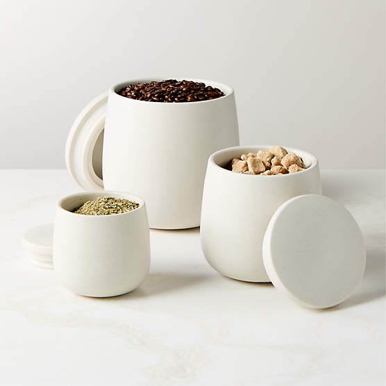 Mori Matte Beige Rounded Canisters Set of 3