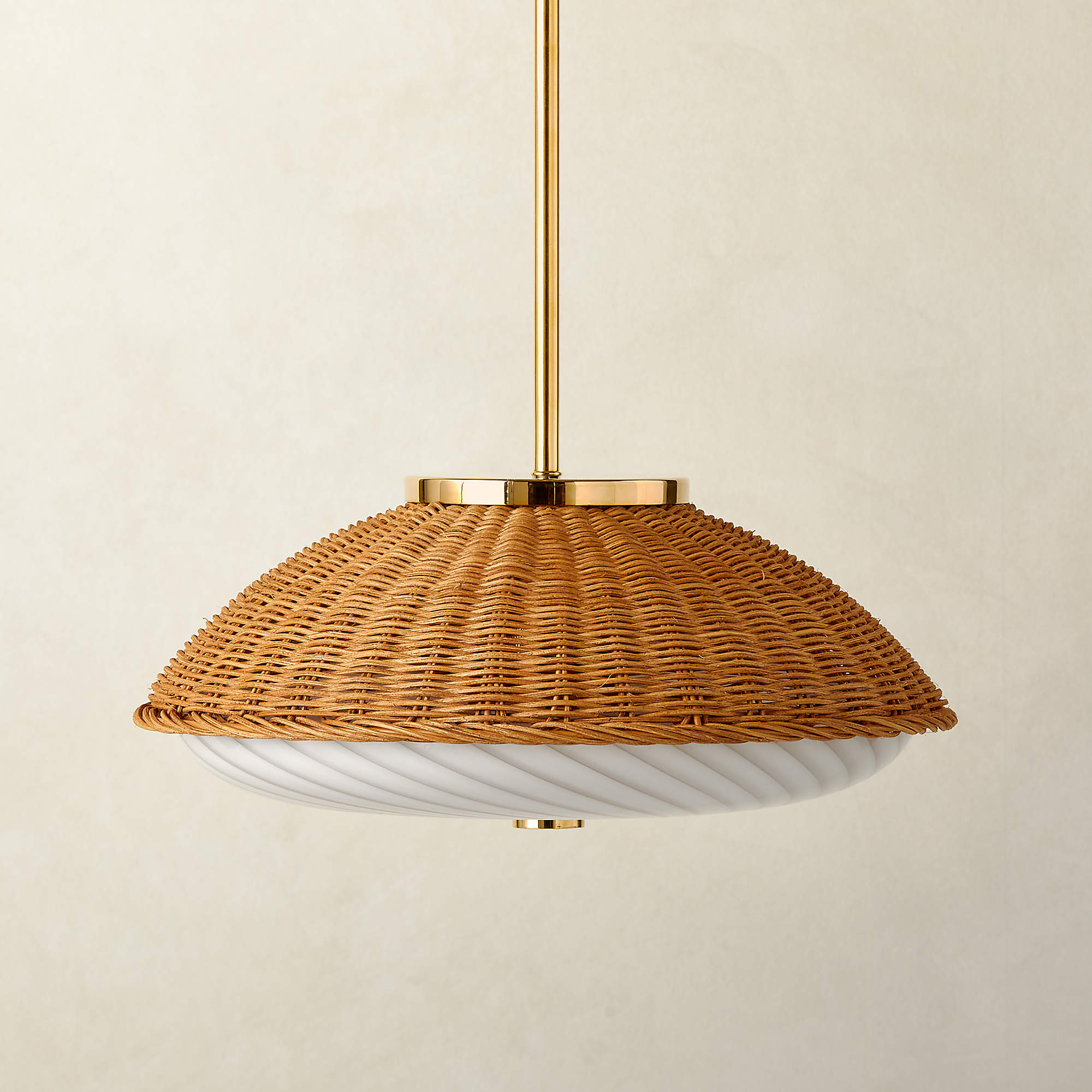 Moro Modern Polished Brass And Rattan Pendant Light Reviews Cb2 Canada 