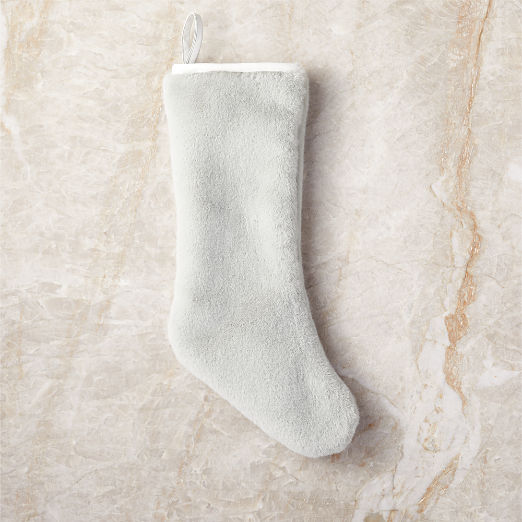 Morrone Faux Blue Fur and Ivory Leather Christmas Stocking