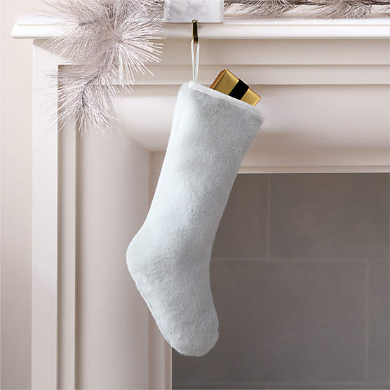 Morrone Faux Blue Fur and Ivory Leather Christmas Stocking