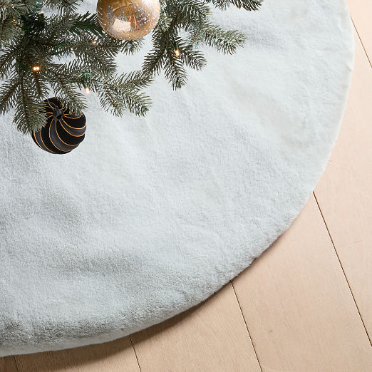 Morrone Faux Blue Fur and Ivory Leather Christmas Tree Skirt 48"