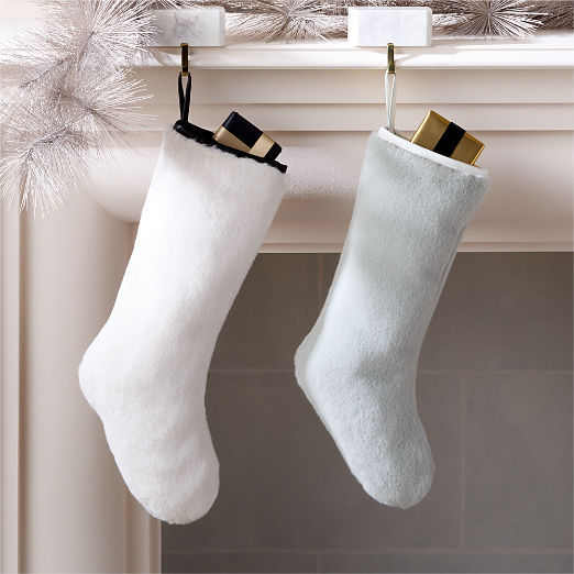 Morrone Faux White Fur and Black Leather Christmas Stocking