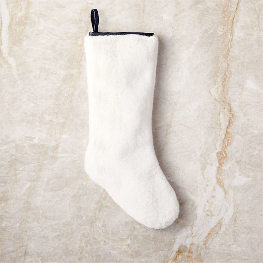 Morrone Faux White Fur and Black Leather Christmas Stocking