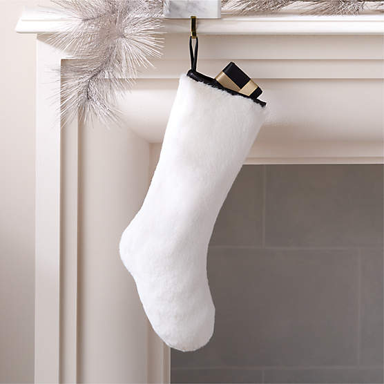 Morrone Faux White Fur and Black Leather Christmas Stocking