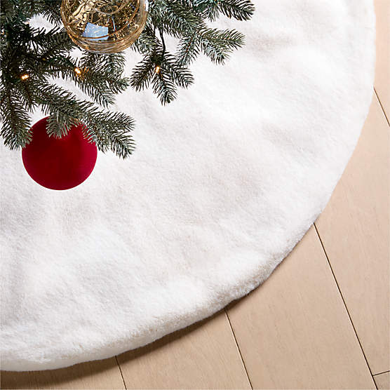 Morrone Faux White Fur and Black Leather Christmas Tree Skirt 48"