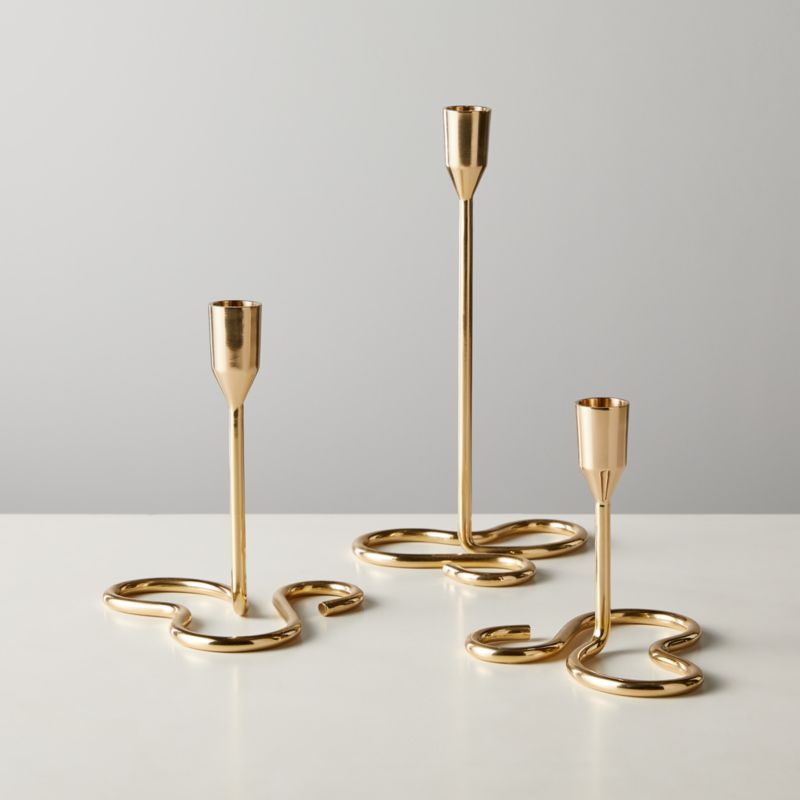 View Motion Brass Taper Candle Holders Set of 3 details