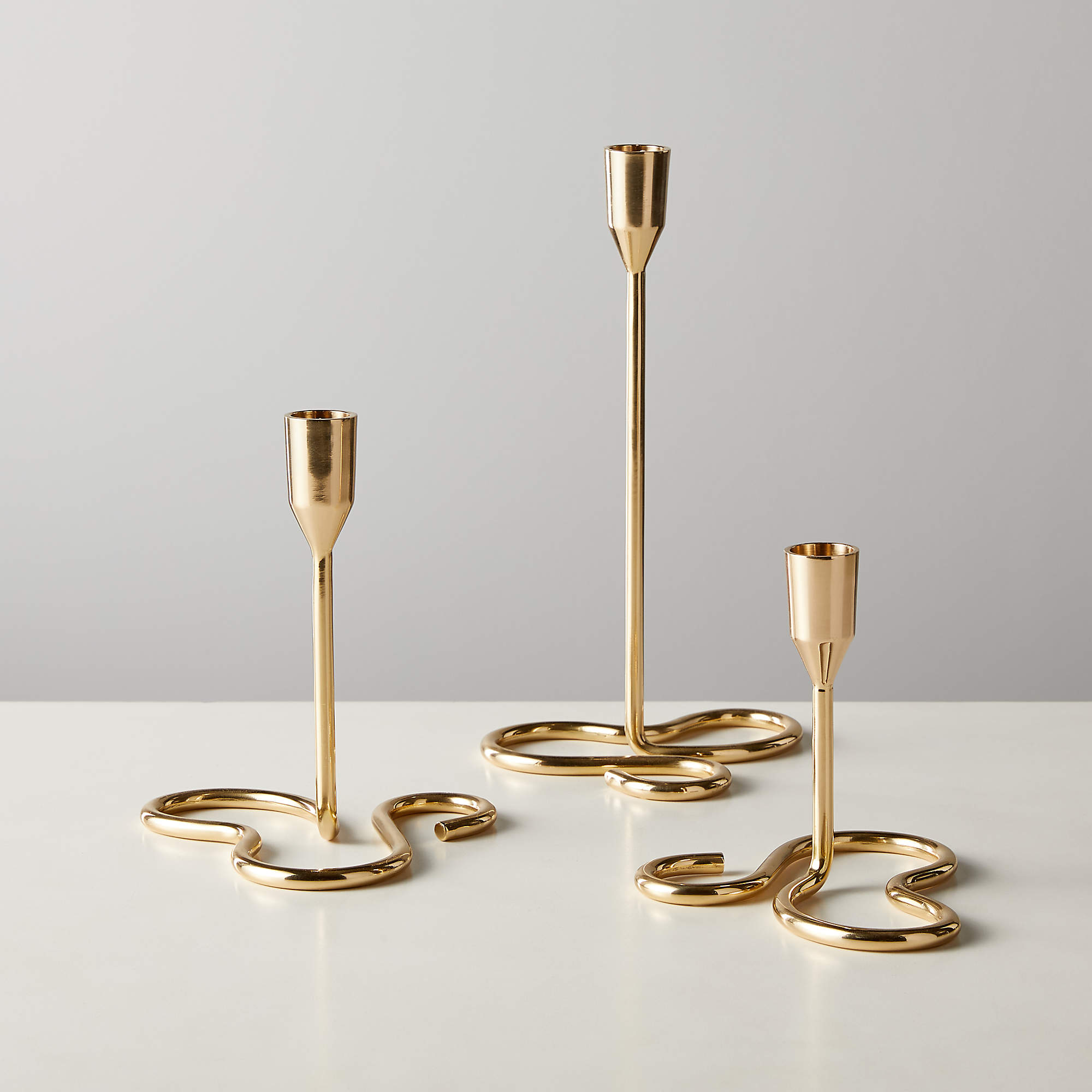 Motion Brass Modern Taper Candle Holders Set of 3 + Reviews CB2