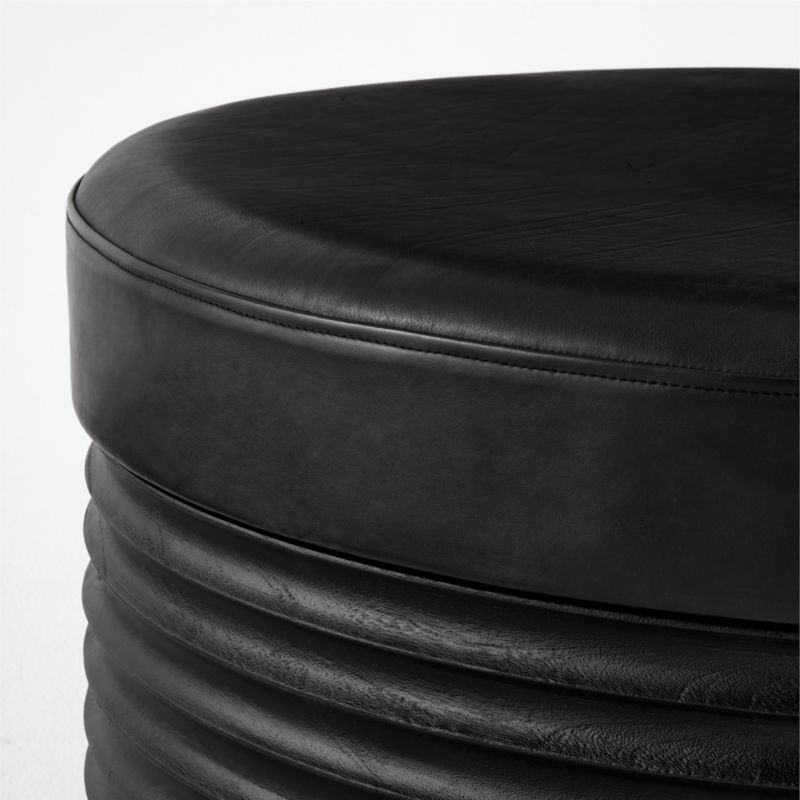 Mozambique Black Leather and Acacia Wood Ottoman - image 5 of 6