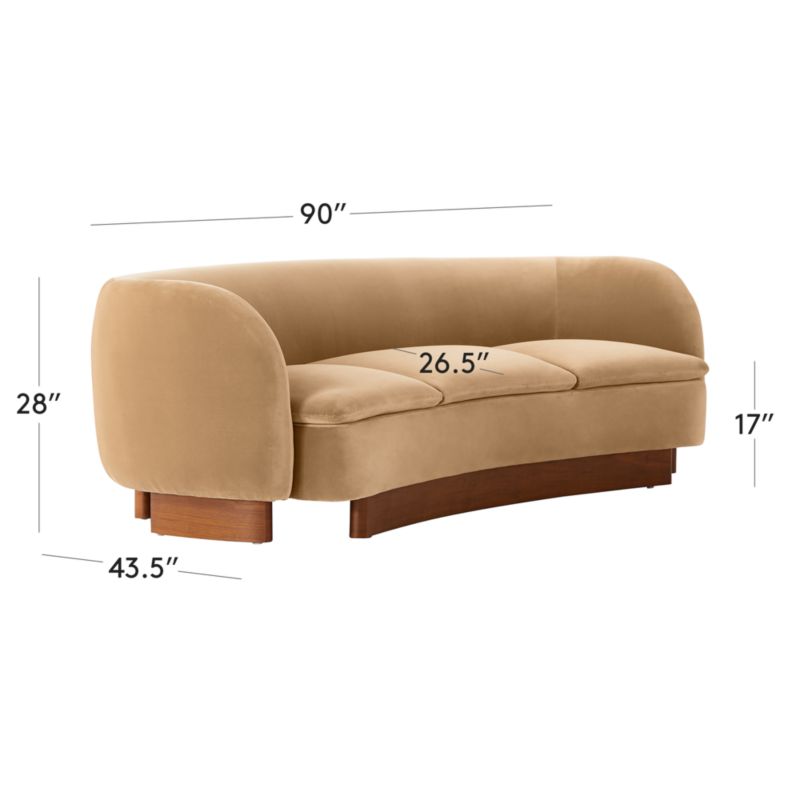 View Muir 90" Camel Velvet Curved Sofa - image 3 of 13