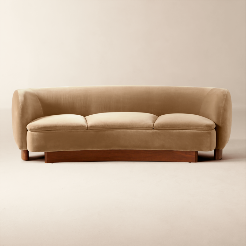 Muir 90" Camel Velvet Curved Sofa - image 0 of 13