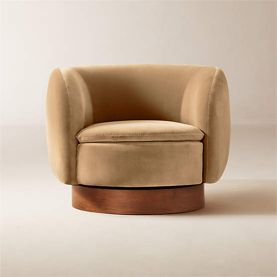 Muir Camel Velvet Swivel Chair by Lawson-Fenning