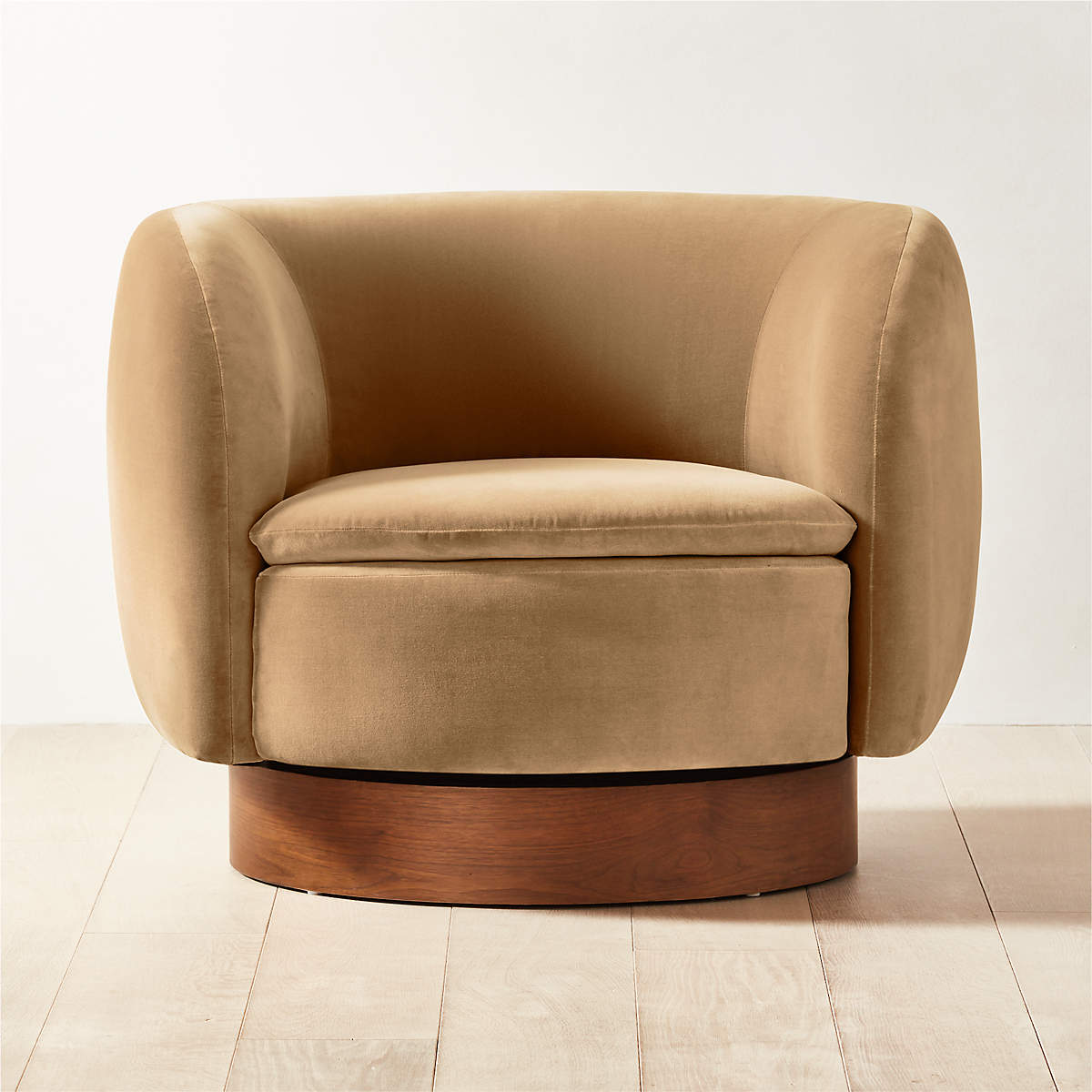 Muir Camel Velvet Swivel Chair + Reviews CB2 Canada
