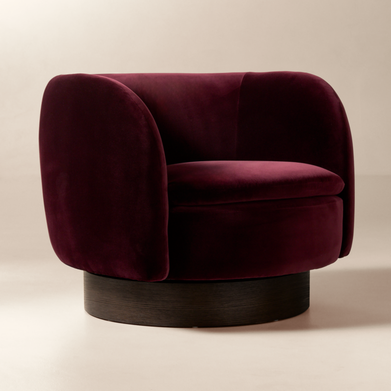Muir Oxblood Velvet Swivel Chair - image 3 of 15