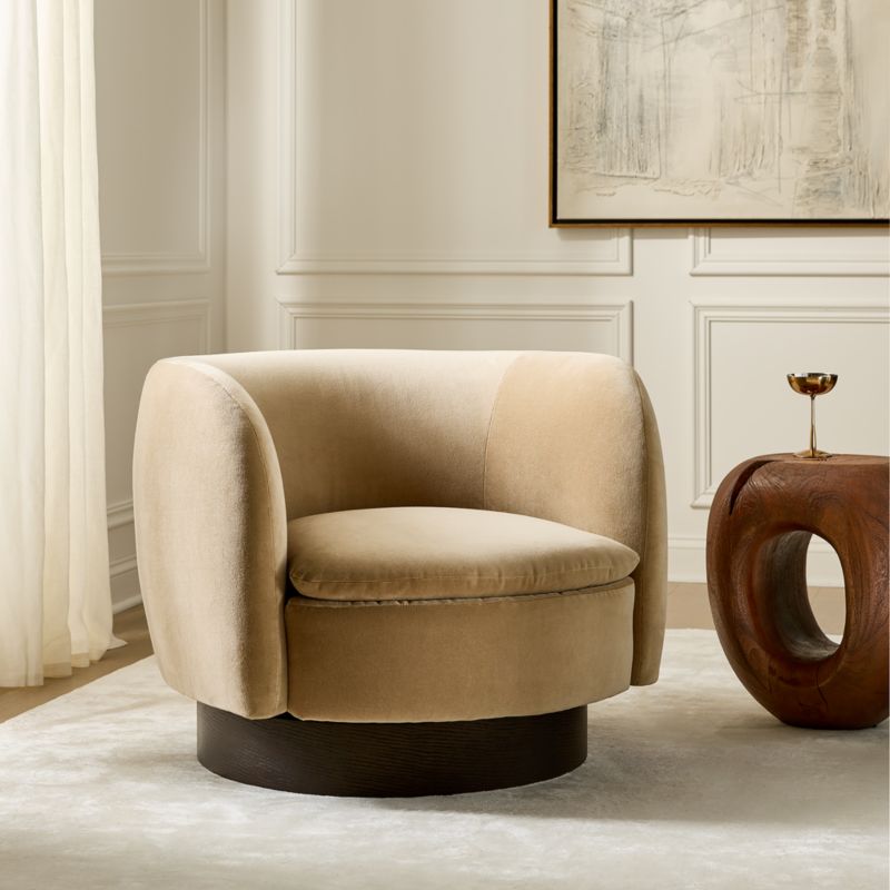 Muir Taupe Velvet Swivel Chair - image 1 of 8
