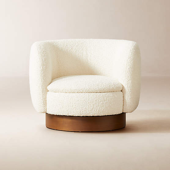 Muir White Boucle Swivel Chair by Lawson-Fenning