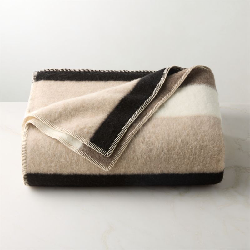Mura Taupe and Black Striped Alpaca King Bed Blanket by Blacksaw - image 1 of 4