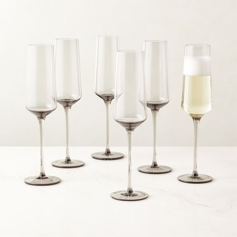 View Muse Smoked Glass Champagne Flute Set of 6 details