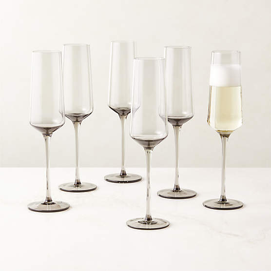 Muse Smoked Glass Champagne Flute Set of 6