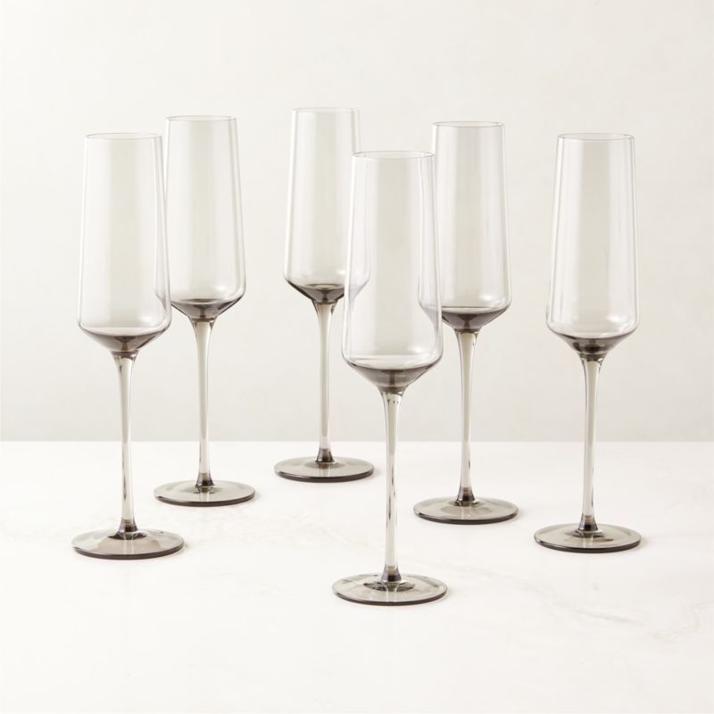 Muse Smoked Glass Champagne Flute Set of 6 - image 1 of 3