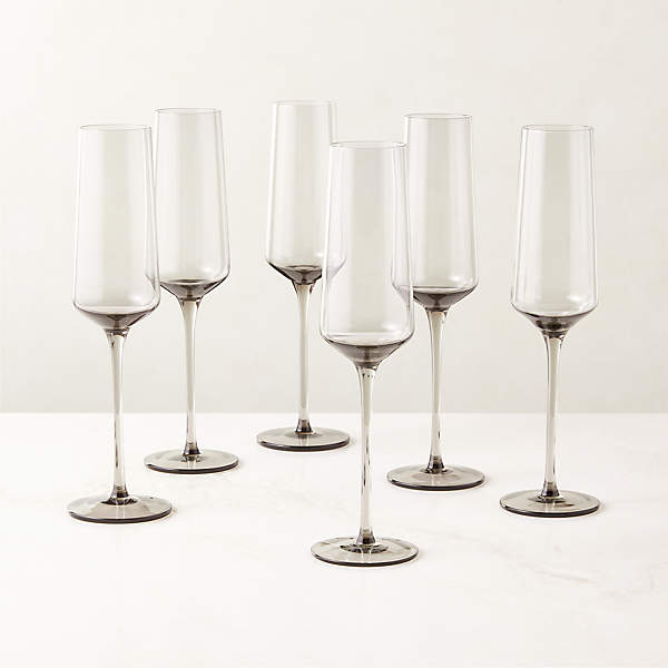 Muse Modern Smoked Glass Champagne Flute Set of 6 + Reviews