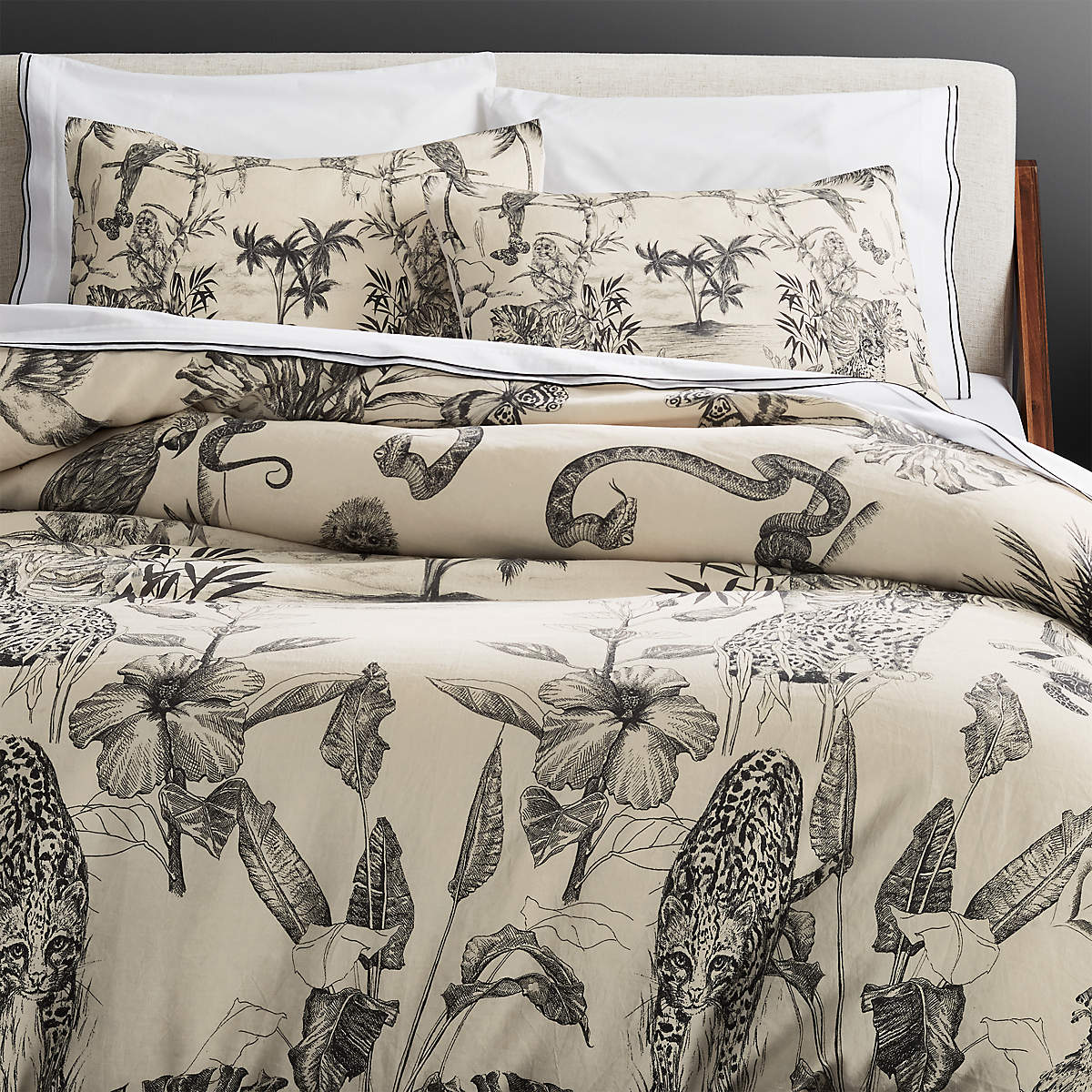 Midnight Jungle Linen Full/Queen Duvet Cover by Matthew Williamson + Reviews | CB2