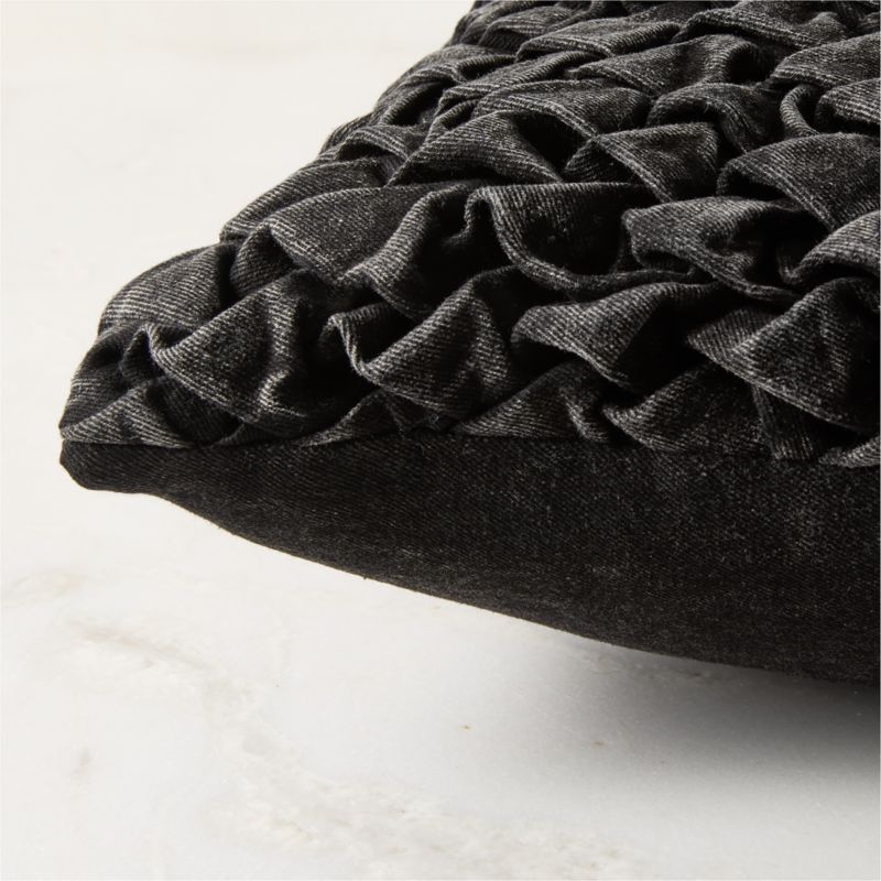 Mewah Black Ruched Denim Throw Pillow with Down-Alternative Insert 20"x20" by Casa Dean by Swizz Beatz - image 2 of 6