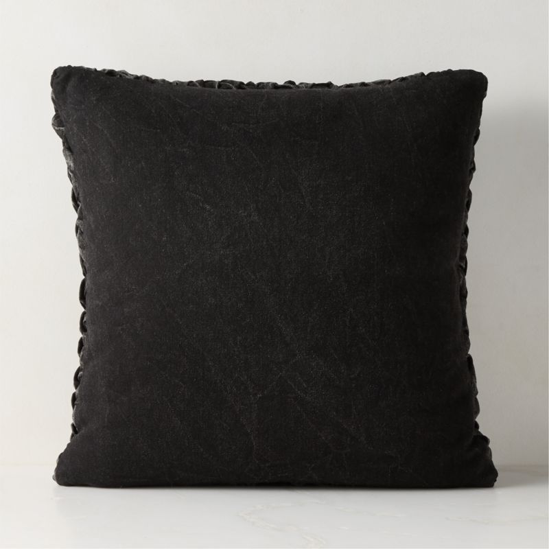 Mewah Black Ruched Denim Throw Pillow with Down-Alternative Insert 20"x20" by Casa Dean by Swizz Beatz - image 3 of 6