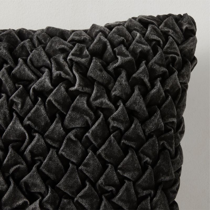 Mewah Black Ruched Denim Throw Pillow with Down-Alternative Insert 20"x20" by Casa Dean by Swizz Beatz - image 1 of 6