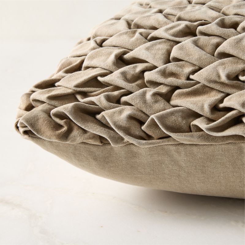 Mewah Natural Ruched Denim Throw Pillow with Down-Alternative Insert 20"x20" by Casa Dean by Swizz Beatz - image 2 of 6