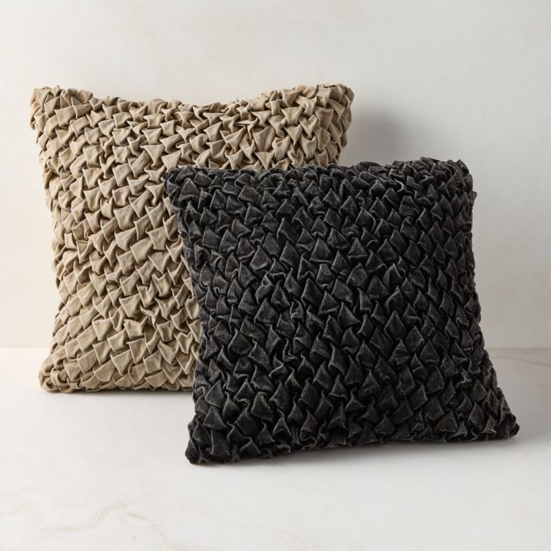 Mewah Black Ruched Denim Throw Pillow with Down-Alternative Insert 20"x20" by Casa Dean by Swizz Beatz - image 4 of 6