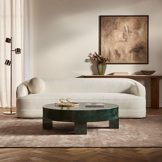 Mylene 97" Off-White Performance Linen Curved Sofa by Goop