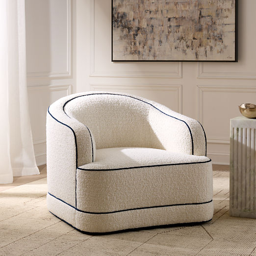 Mylene Ivory Boucle Swivel Chair Set of 2