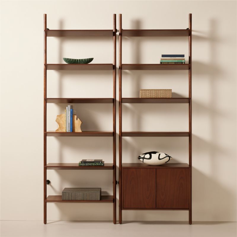 Nabla Brown Walnut Wood Wall Mount Bookcase with Cabinet - image 4 of 12