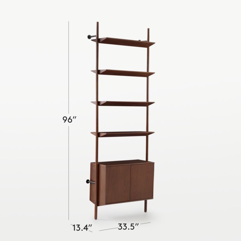 View Nabla Brown Walnut Wood Wall Mount Bookcase with Cabinet - image 3 of 12