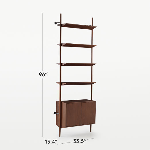 Nabla Brown Walnut Wood Wall Mount Bookcase with Cabinet