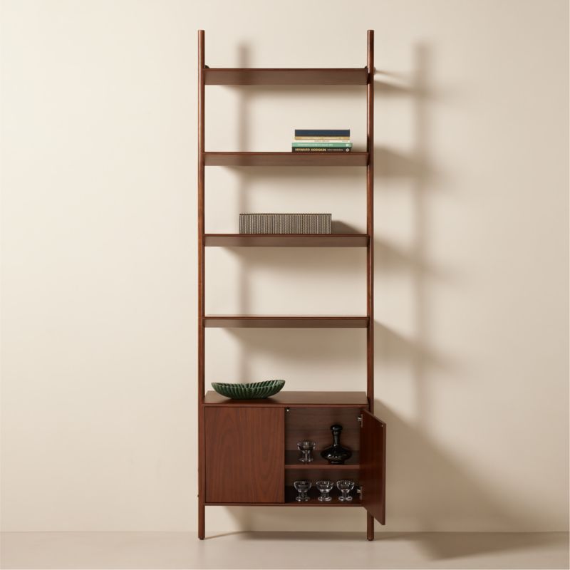 Nabla Brown Walnut Wood Wall Mount Bookcase with Cabinet - image 3 of 12