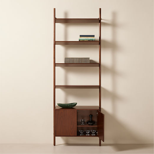 Nabla Brown Walnut Wood Wall Mount Bookcase with Cabinet