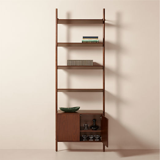Nabla Brown Walnut Wood Wall Mount Bookcase with Cabinet