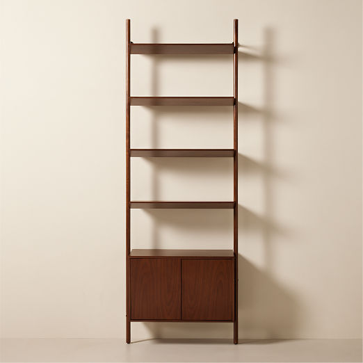 Nabla Brown Walnut Wood Wall Mount Bookcase with Cabinet