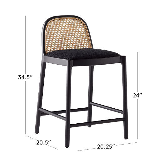 Nadia Black Cane Counter Stool