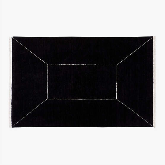 Nadya Handloomed Black Geometric New Zealand Wool Area Rug 5'x8'