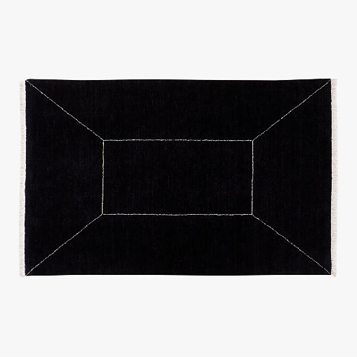 Nadya Handloomed Black Geometric New Zealand Wool Area Rug 5'x8'