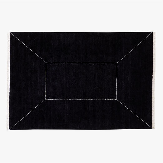 Nadya Handloomed Black Geometric New Zealand Wool Area Rug 6'x9'