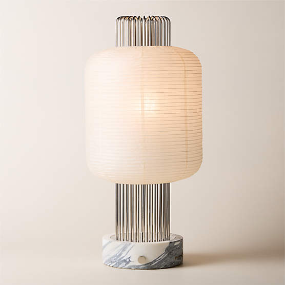 Nagara Rice Paper Table Lamp with White Marble Base by Kravitz Design