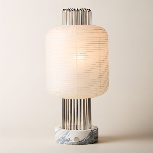 Nagara Rice Paper Table Lamp with White Marble Base by Kravitz Design