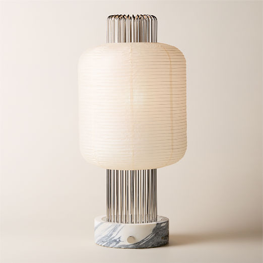 Nagara Rice Paper Table Lamp with White Marble Base by Kravitz Design